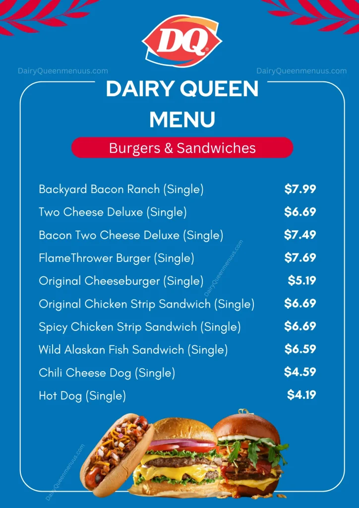 Dairy Queen Menu - Burgers And Sandwiches