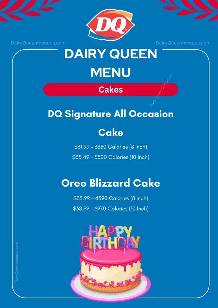 Dairy Queen Menu - Cakes